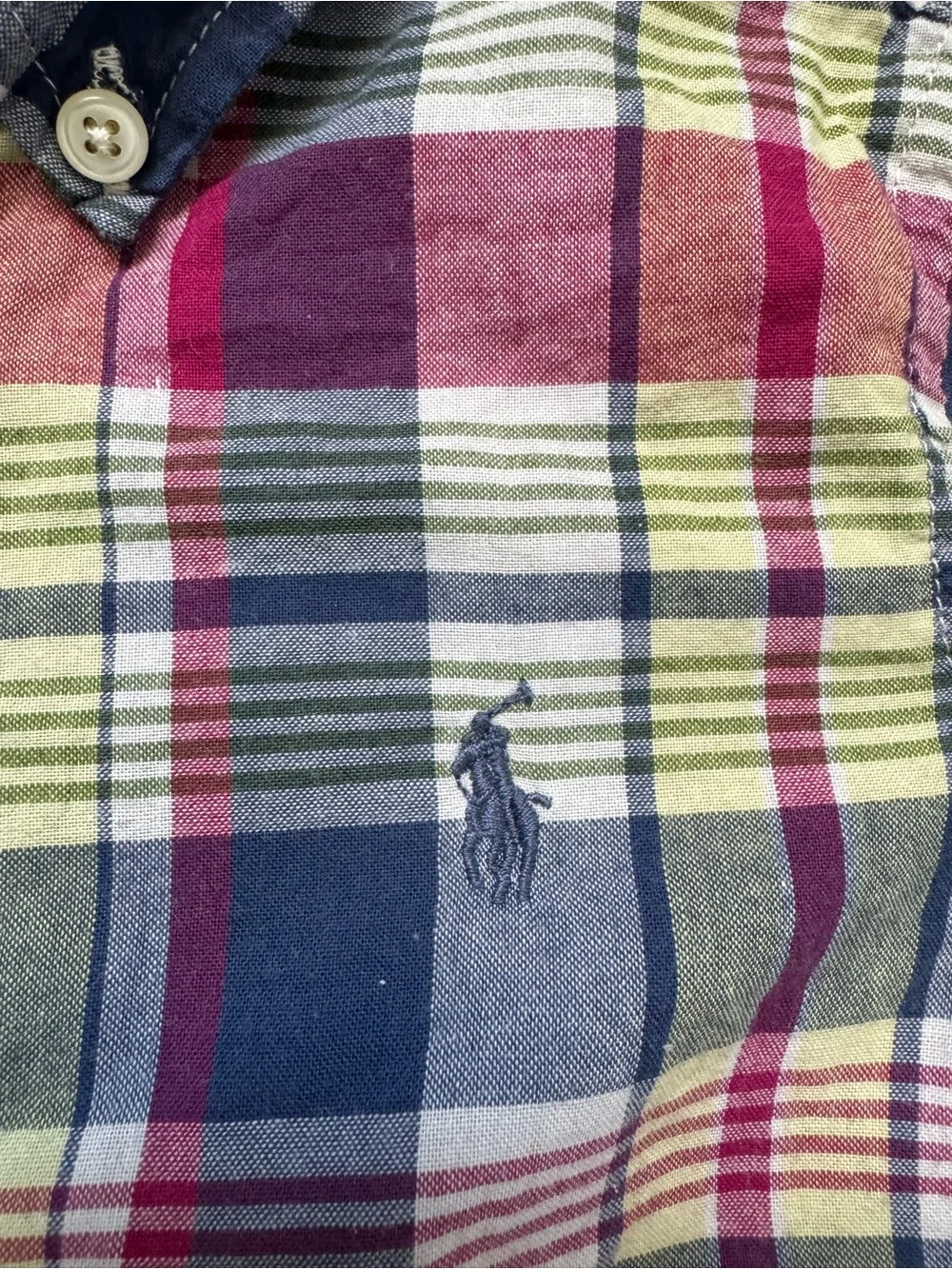 Ralph Lauren Preowned Short-Sleeve Plaid Button-Down Shirt. 2T
